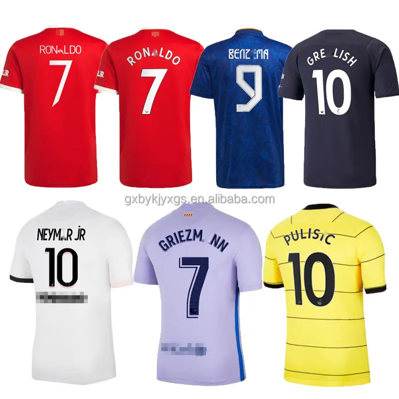 Hot Sale Thailand Thailändische Qualität Atmungsaktives Fußball trikot 21 22 Vereine Fußball uniform Mesi Ronado Fußball trikot