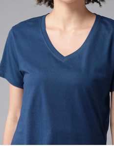 T-shirt à col en V pour homme, manches courtes, motif bleu marine, coupe classique, décontracté, tricoté, respirant, écologique, anti-boulochage, jersey - Product Image 2