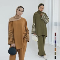 Loriya été vêtements pour femmes Dubai Abaya vêtements islamiques broderie palestinienne Polyester Abaya ensemble-2 pièces pantalon musulman haut