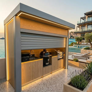 Factory Direct Easy to Clean and Hygienic 304 Stainless Steel Outdoor Kitchen with Shelter Recycle <strong>BBQ</strong> Pod Roller Shutters - Product Image 2