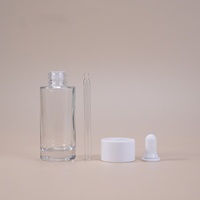 Flacon compte-gouttes en verre cylindrique épais pour sérum 1oz 30ml Design plat à double paroi pour liquide d'emballage cosmétique pour soins de la peau Vente en gros