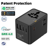 Adaptateur de voyage multi-prises universel international Worldplug, dernier modèle, 3 prises AC, Gan 70W, avec fonction Apple Find My