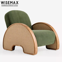 WISEMAX FURNITURE - Chaise d'appoint en bois et rotin de style nordique Wabi-sabi pour salon, hôtel, bureau, café, villa