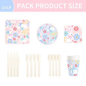DAMAI Nuevo Juego de Vajilla Desechable con Diseño Personalizado Temático de Pascua, Platos de Papel para Postre y Cena, Vasos y Servilletas con Conejo y Flores - Product Image 6