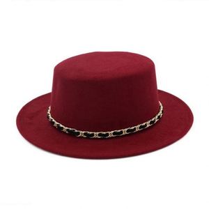 Winter Warm High Quality Polyester Cotton Cloth Trilby Crown Wide Brim Flat <b>Top</b> Fedora Hats for Unisex with Chain Travel Fishing - Product Image 3