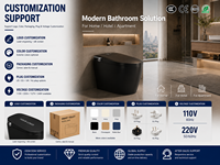 WC intelligent monobloc en céramique moderne avec télécommande, siège chauffant, double chasse, affichage LED, siphon et siphon en P inclus