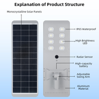 Lampadaire Solaire Tout-en-un en Aluminium Moulé Sous Pression 80W 100W LiFePO4 MPPT LED Étanche IP65 pour Routes Urbaines, Autoroutes, Places Publiques et Collectivités