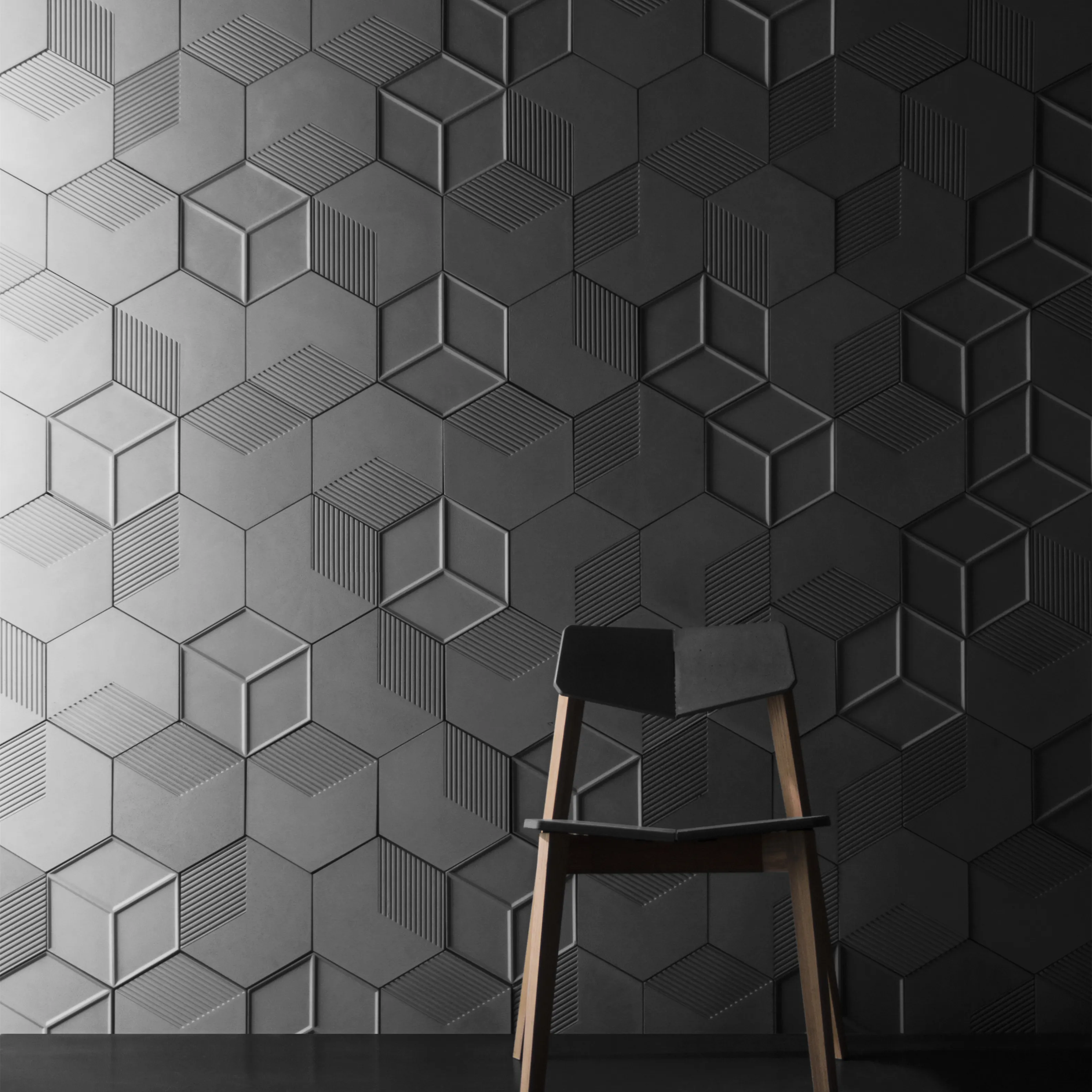 Bentu altı altıgen tasarım dekoratif iç beton 3d DUVAR KAROLARI gri duvar tuğla oturma odası yatak odası için