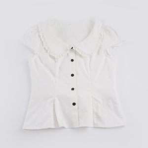 Chemisier uni à col Peter Pan et taille cintrée, style français mignon et innocent pour femme - Product Image 2