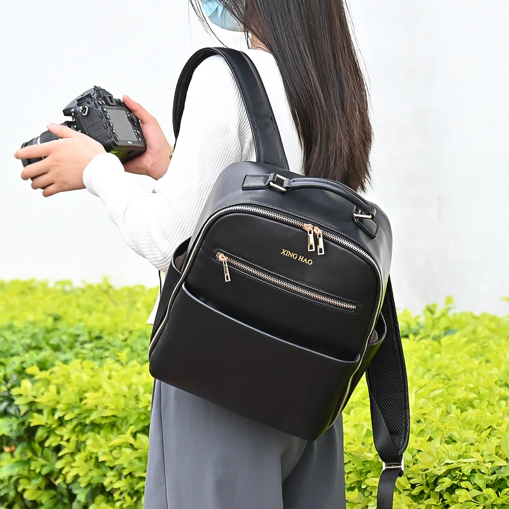 small black leather backpack