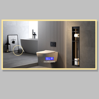 Cermin Kamar Mandi LED Fullkenlight Custom yang Dipasang di Dinding dengan Sensor Sentuh Anti Kabut, Tampilan Jam Digital dan Suhu