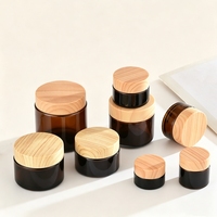 Pot à crème ambré avec couvercle en bois à transfert d'eau 30g 50g 100g Emballage cosmétique bio