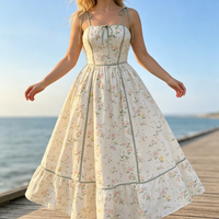 Robe longue décontractée d'été pour femme, style camisole, coupe trapèze, imprimé floral, 100% coton, idéale pour les vacances