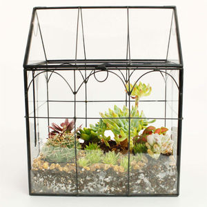 Terrarium en verre fait main en forme de château pour plantes succulentes, serre suspendue, design géométrique, vase en cristal - Product Image 5