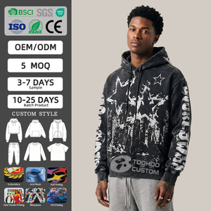TOOHOO Oversized Hoodies Custom 500GSM Heavyweight Cotton Boxy Fit Hoodie Men's Streetwear Vintage Acid Wash Plain Pullover - Product Image 1