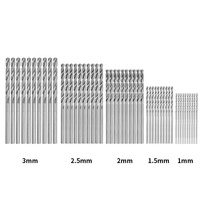 Lot de 50 forets HSS 1/1,5/2/2,5/3 mm, en acier rapide, à queue droite, mini forets hélicoïdaux pour le travail du bois, du plastique et de l'aluminium