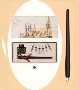<b>Enchanting</b> Vintage Wooden Pole Dip Pen Set With Artistic Pen Case and Ink Bottles - Product Image 1
