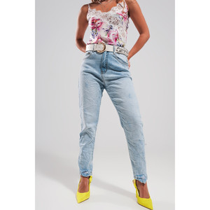 Jeans strappati a vita alta in blu chiaro - Product Image 2