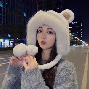 Oreilles douces et mignonnes en peluche tricoté femmes hiver Version coréenne chaud et froid polaire Protection des oreilles <span class=keywords><strong>chapeau</strong></span> renne ours moelleux <span class=keywords><strong>chapeau</strong></span> - Product Image 4