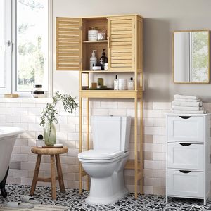 Armoire de <span class=keywords><strong>rangement</strong></span> réglable <span class=keywords><strong>au</strong></span>-<span class=keywords><strong>dessus</strong></span> <span class=keywords><strong>des</strong></span> <span class=keywords><strong>toilettes</strong></span>, support de toilette indépendant, support d'économie d'espace de buanderie - Product Image 4