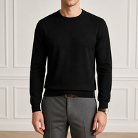 Fabricant OEM ODM Personnalisé – Pull en Maille Fine Noire à Col Rond et Manches Longues pour Homme avec Poignets Côtelés – Vente en Gros Classique