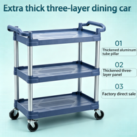 Chariot de rangement mobile à trois niveaux avec freins, silencieux, pour service en chambre d'hôtel, nettoyage et placement de marchandises en usine