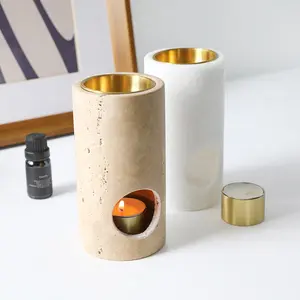 MAXERY Customized Travertine Incense Holder Wax Melt Warmer Aromatherapy Candle Burner Essential Oil Burner Marble Oil Burner