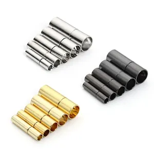 Gunblack/골드/로듐 컬러 엔드 박수 맞는 2/2.5/3/4/5/6mm 금속 엔드 걸쇠 가죽 라운드 코드 압착 팔찌