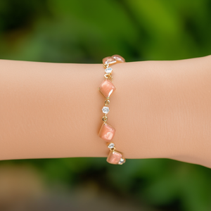 Fashion <b>Beaded</b> <b>Bracelet</b> 316L Stainless Steel PVD <b>Gold</b> Plating Sustainable Resistant Pink Square Beads Crystal Accents - Product Image 3