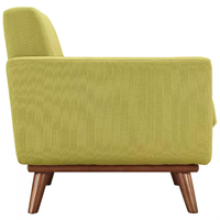 Mid-Century Modern Sofa- und Sessel-Set Beige Leinen Gepolsterte Rückenlehne 3-Sitzer-Couch mit Walnussholzbeinen Wohnzimmer