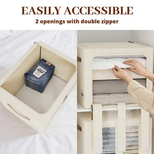 OEM ODM Foldable Clothes Storage <b>Bins</b> with Metal Frame and Lid Closet Organizer for Sweaters Blankets Winter Clothes - Product Image 3