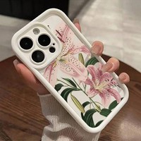 Coque de téléphone portable motif feuille verte et fleur de lys pour iPhone 16 Plus 15 17 18 Pro Max, coque antichoc couleur bonbon, protection arrière