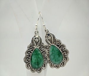 Natural Emerald Gemstone 925 Sterling Silver Handmade <b>Earrings</b> Women Designer Jewelry Wholesale Boho Ethnic Crystal <b>Earrings</b> - Product Image 1