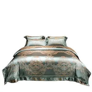 Cotton Satin Thêu Bộ Đồ Giường Đặt Sang Trọng Châu Âu Tân Cổ Điển Jacquard Paisley Thiết Kế-E Comforter Bìa Ga Trải Giường Bộ