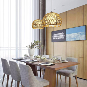 Rattan Pendant Light Round E27 Bulb Base Single-Head Chandelier For Living Room Bedroom <b>Study</b> Dining Room - Product Image 4