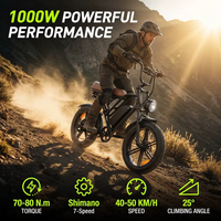 OBX G60 28MPH Yüksek Hızlı Lityum Elektrikli Bisiklet 48V 20Ah Yetişkinler İçin 20 İnç Şişman Lastikli Çift Süspansiyonlu Dağ Bisikleti ABD Stokları