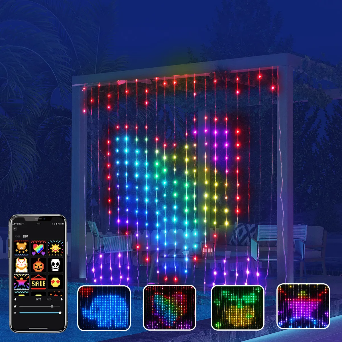 200*200cm 400L thông minh RGB pixel địa chỉ Rèm đèn Đảng app điều khiển đèn Led cho giáng sinh trang trí đám cưới