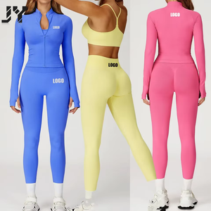 Conjunto Deportivo de Dos Piezas para Mujer, Marca Joyyoung, con Logotipo Personalizado, Sólido, Sin Costuras, de Secado Rápido, para Yoga, Deportes al Aire Libre, Correr, Fitness - Product Image 1