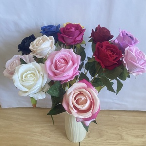 ดอกกุหลาบกำมะหยี่ดอกไม้ประดิษฐ์ดอกกุหลาบสัมผัสจริงตกแต่งงานแต่งงานดอกกุหลาบสีขาว - Product Image 2