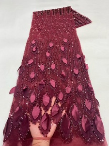 Ni. Ai phong cách mới lá hình dạng thêu ren sáng bóng sequin ren vải lưới sequin đính cườm ren vải - Product Image 3