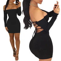 Vestidos de Tallas Grandes para Mujer con Hombros Descubiertos Manga Larga Tipo Venda Minivestido Sexy Ajustado al Cuerpo