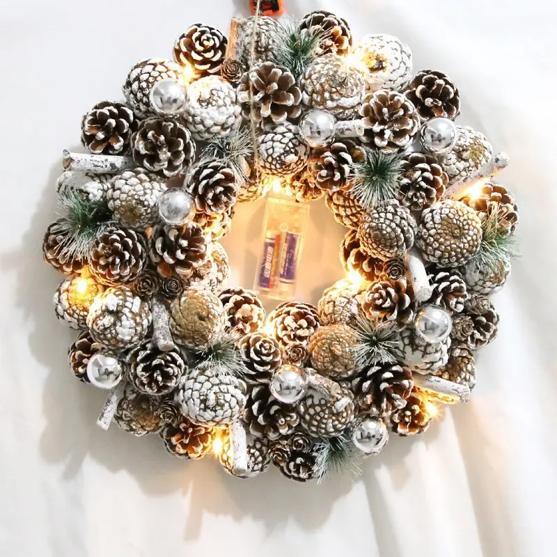 Warm Lights Xmas Decorations For Front Door Balls Pine Cones Wall Indoor Outdoor Home Holiday Plain Christmas Led Wreath