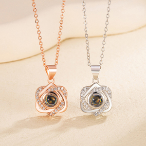 Vòng cổ hợp kim với Chuỗi liên kết kim cương-Thiết kế dễ thương nói rằng tôi yêu bạn in 100 ngôn ngữ - Product Image 5