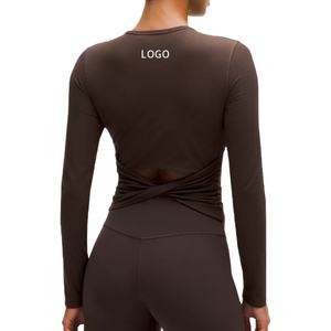 Camiseta de Yoga Personalizable de Manga Larga y Cuello Redondo para Mujer, Talla Grande, con Logotipo Frontal, Corte Regular, para Entrenamiento Deportivo - Product Image 2