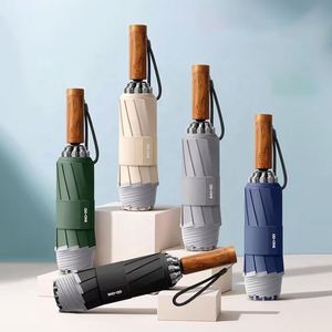 Parapluie inversé automatique à 10 sections, pliable en 3, protection solaire et pluie, motif grain de bois, ouverture et fermeture à un clic, du fabricant - Product Image 1
