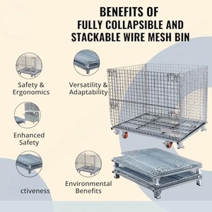 Heavy Duty Foldable Galvanized <b>Wire</b> <b>Mesh</b> Container Stackable Metal Storage Cage Warehouse Equipment - Product Image 3