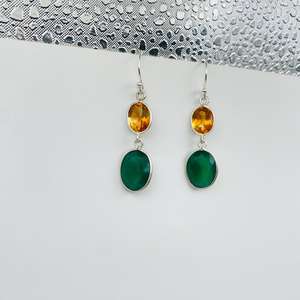 925 Sterling <b>Silver</b> Teardrop Dangle <b>Earrings</b> Green Onyx Citrine Freshwater <b>Pearl</b> Boho Style for Engagement Wedding Birthday - Product Image 2