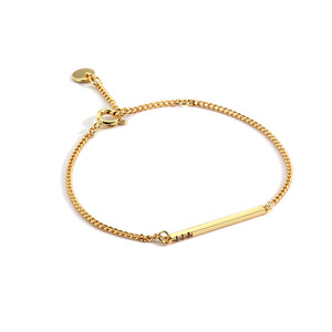 Pulsera de Cadena Cubana Pequeña Geométrica Unisex de Moda, Chapada en Oro PVD de 18k, con Dije de Barra Recta, Joyería para Aniversarios, Hecha de Latón - Product Image 5