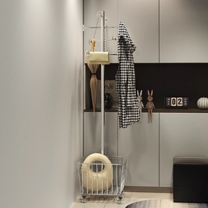 Modern Metal Coat Rack With Basket Space Saving Freestanding Design For Bedroom Entryway Living Room - Product Image 3