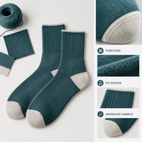 Chaussettes thermiques en coton éponge pour homme, couleur turquoise, avec talon et bout renforcés en coton éponge et spandex, tricot côtelé, gradation des tailles